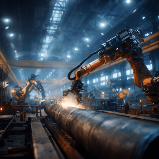 Robot kol boru üzerinde çalışıyor